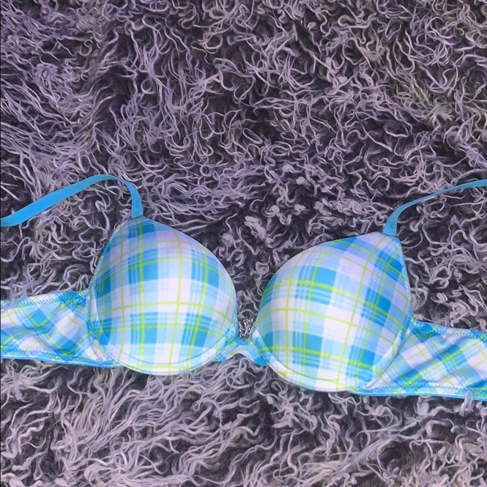 DISCONTINUED blue and green plaid pushup bra